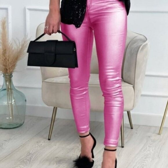 NWT Elite Jeans Skinny Hi-Rise Metallic Shimmer Pink Stretch Ankle Jeans Size XL - Picture 13 of 13